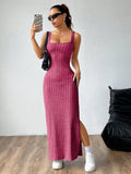 Step out in style with our Chic and Elegant Solid Color Backless Split-Thigh Sleeveless Dress. This dress boasts a timeless design that combines chic and elegance, while the solid color and backless style add a touch of boldness. With a split-thigh design and sleeveless cut, it's perfect for any occasion. Enhance your wardrobe with this must-have piece.