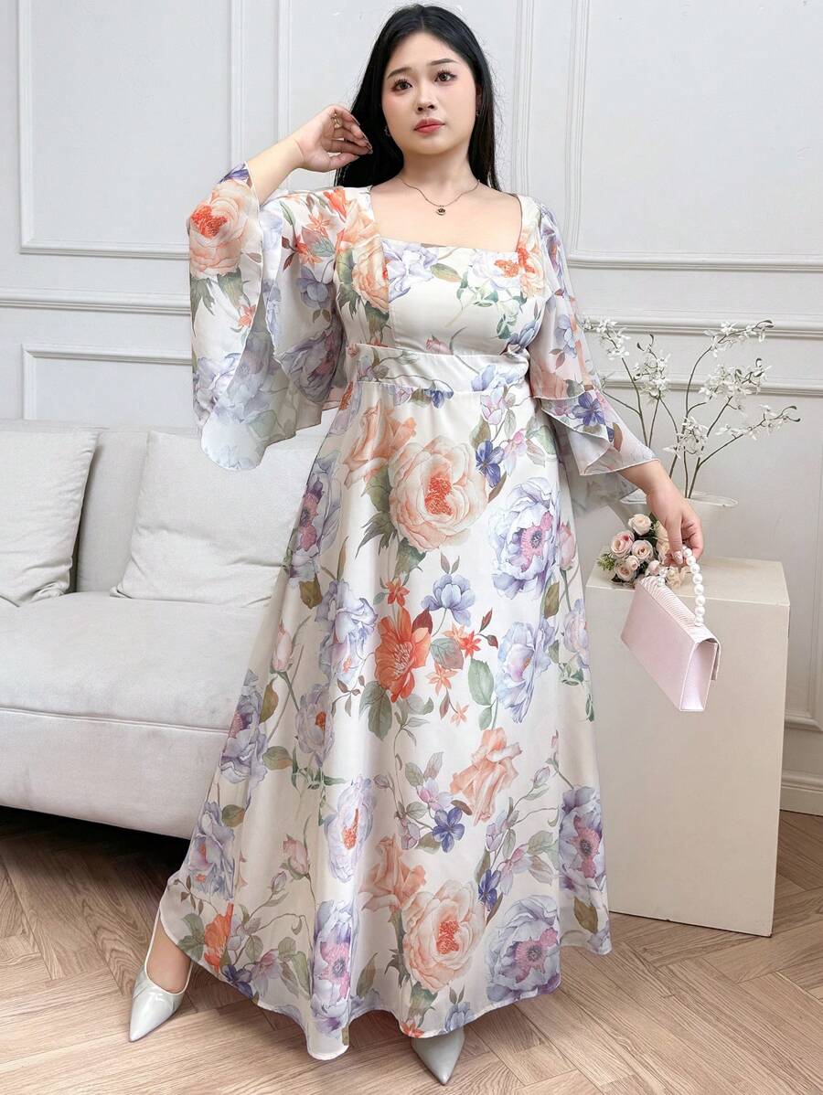 Step out in style with this plus size floral print dress designed to flatter every curve. The playful flare sleeves add a fun twist, while the vibrant floral pattern brings a burst of elegance perfect for special occasions. Comfortable and chic, it’s your go-to piece for turning heads and feeling fabulous all day or night.