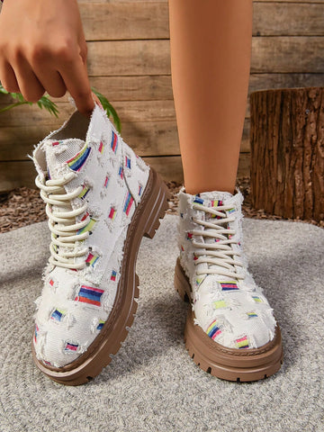 Elevate your fashion game with our Chic and Stylish Thick Sole Lace-Up Women's Short Boots. Made with the latest trends in mind, these boots feature a thick sole and lace-up design for maximum comfort and style. Perfect for any occasion, these boots will add a touch of sophistication to any outfit.