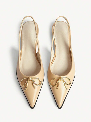 Elevate your everyday style with these sophisticated pointed-toe slip-on flats. Featuring a striking metal bow accent and delicate hollow-out detailing, they seamlessly transition from office to evening occasions. Crafted with premium PU leather upper and lining for comfort and durability, the flexible TPU sole ensures all-day wearability. Perfect for business casual, casual, or special events, these versatile apricot flats bring an elegant touch to any wardrobe.