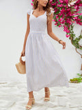 Elevate your style with our Chic and Stylish Women's Stripe A-Line Dress! Crafted with flying sleeves, this dress exudes sophistication and elegance. The subtle stripe pattern adds a touch of playfulness, while the A-line silhouette creates a flattering fit. Be the center of attention at any event in this must-have dress.