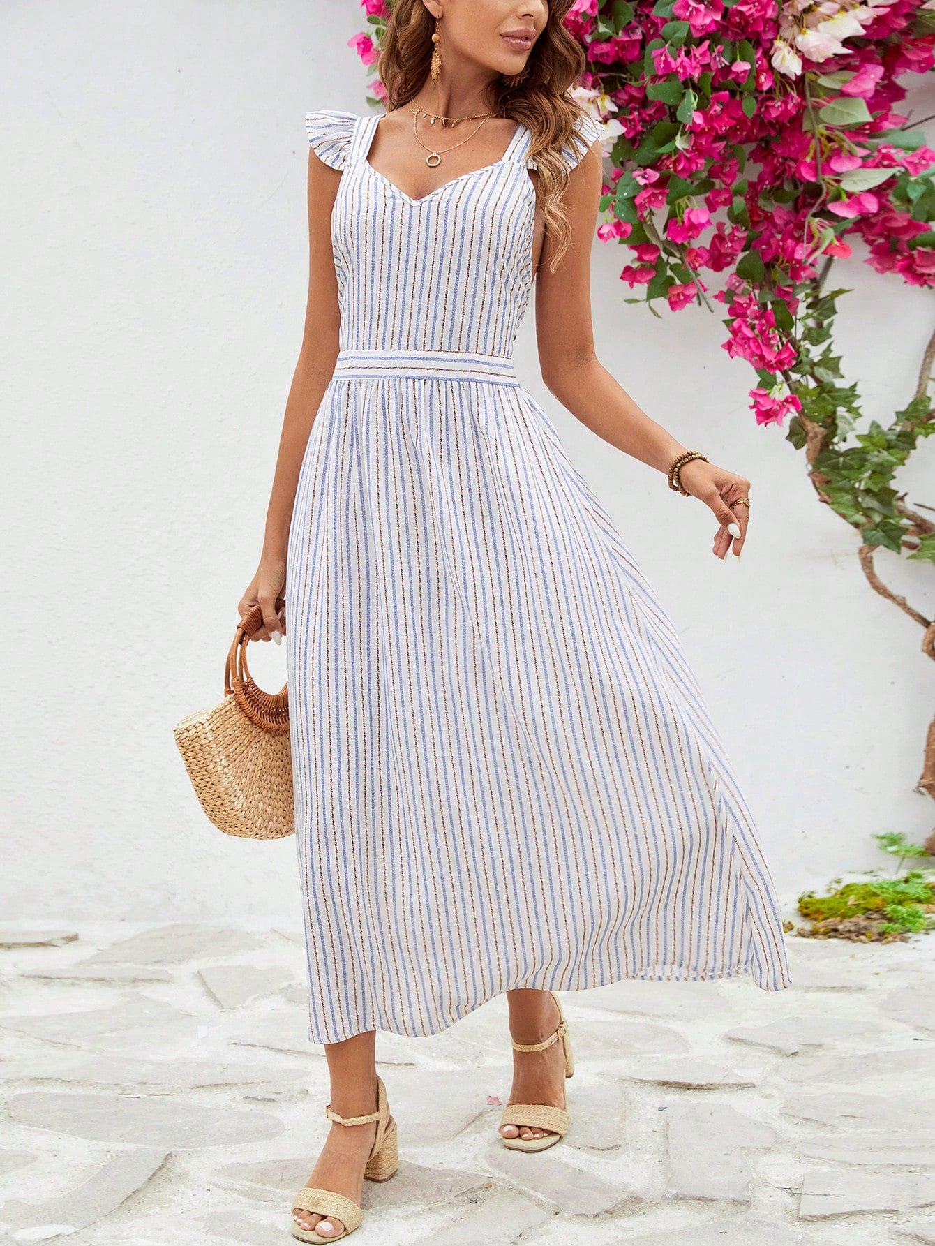 Elevate your style with our Chic and Stylish Women's Stripe A-Line Dress! Crafted with flying sleeves, this dress exudes sophistication and elegance. The subtle stripe pattern adds a touch of playfulness, while the A-line silhouette creates a flattering fit. Be the center of attention at any event in this must-have dress.