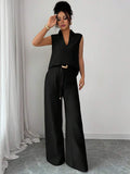 Elevate your wardrobe with this effortless two-piece set that does the heavy lifting for you. The flattering V-neck top pairs perfectly with high-waisted, belted straight-leg pants that elongate your silhouette and transition seamlessly from brunch to dinner. Crafted for spring and summer comfort, this versatile combo works solo or layered, making it your go-to for looking put-together without overthinking it. Simple, chic, and ready for anything.