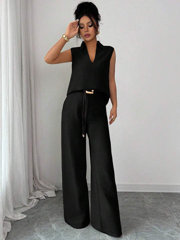 Elevate your wardrobe with this effortless two-piece set that does the heavy lifting for you. The flattering V-neck top pairs perfectly with high-waisted, belted straight-leg pants that elongate your silhouette and transition seamlessly from brunch to dinner. Crafted for spring and summer comfort, this versatile combo works solo or layered, making it your go-to for looking put-together without overthinking it. Simple, chic, and ready for anything.