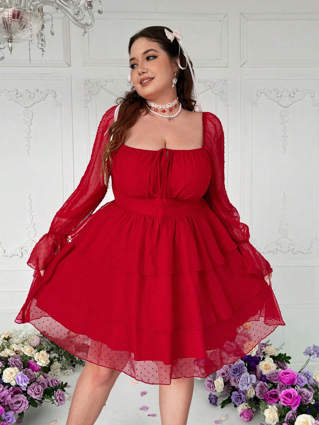 Get ready for a playful Valentine's Day with our Chiffon Polka Dot Ruffle Dress! This flirty and romantic outfit is perfect for a fun date. The sheer chiffon fabric and playful polka dot pattern add a touch of whimsy. Don't miss out on this perfect Valentine's Day look!