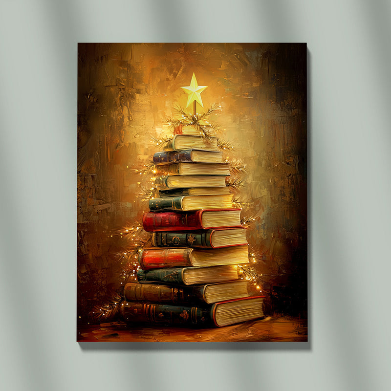 Christmas Book Stack Printable, Book Lover Gift Printable, Cozy Holiday Wall Art