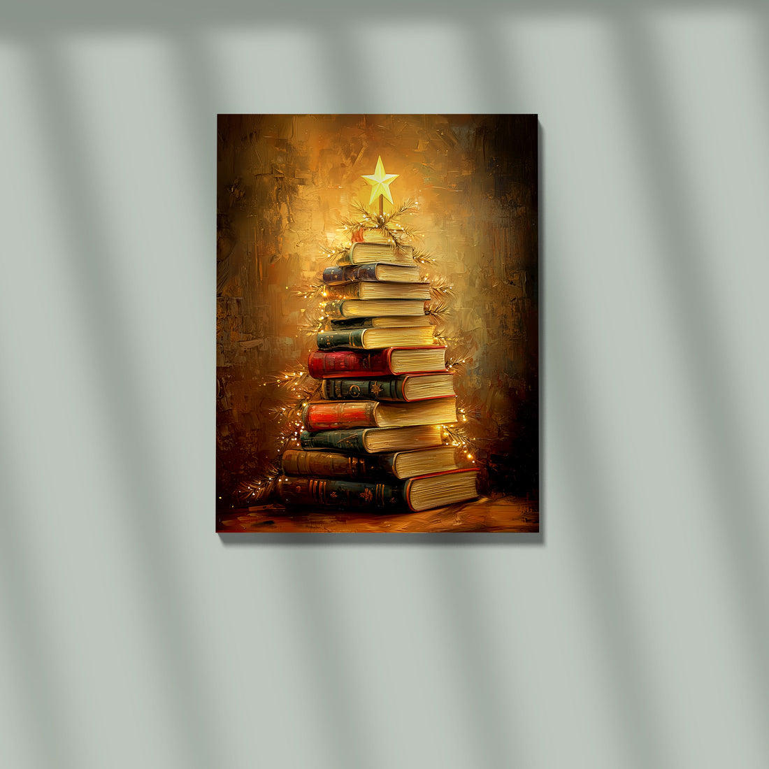 Christmas Book Stack Printable, Book Lover Gift Printable, Cozy Holiday Wall Art