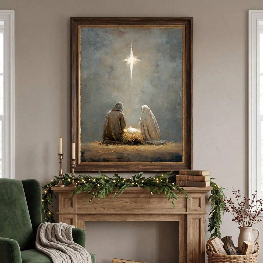 Christmas Nativity Canvas Wall Art, Holy Family Religious Holiday Decor