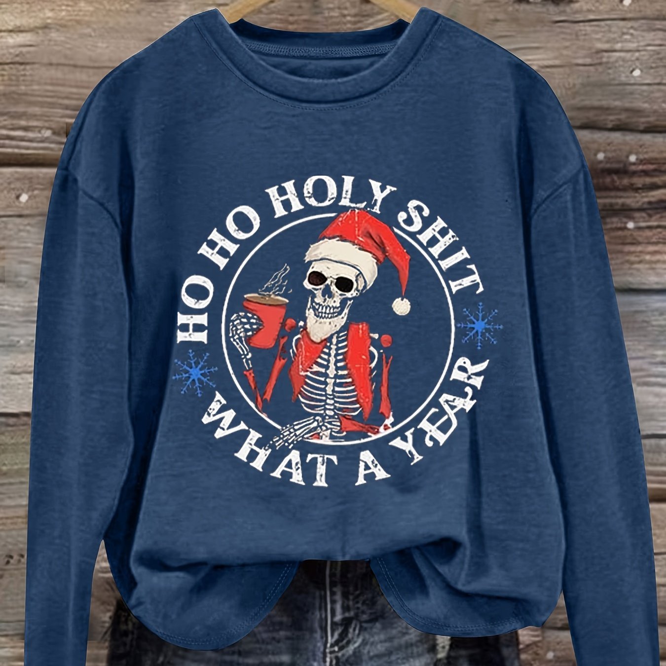 This Christmas Skull Print Long Sleeve T-Shirt offers a unique and festive twist to your casual wardrobe. Made with a comfortable crew neck design, it features a stylish and playful skull print. Show off your holiday spirit with this fun and comfortable piece.