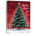Merry Christmas tree canvas art with red ornaments and gold star