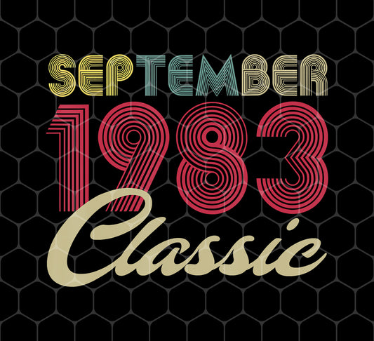 Classic September 1983, Gift For September 1983, Retro 1983 Gift, Png Sublimation, Digital File