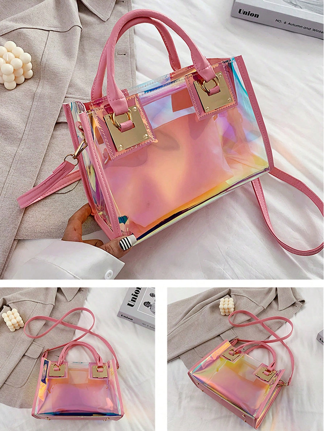 Expertly designed for fashion-forward individuals, Clear and Chic's Laser Shoulder Crossbody Handbag is both stylish and functional. Its laser-cut design offers a unique and modern look, while the included inner pouch provides extra organization. Elevate your wardrobe with this must-have accessory.