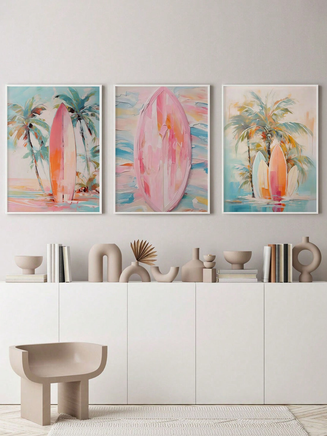 Transform your home into a beach oasis with our Coastal Serenity canvas art set. Featuring 3 surfboard panels, this set adds a touch of whimsy and relaxation to any room. Hang them together or separately to create the perfect art display. Perfect for beach lovers and decorators alike!
