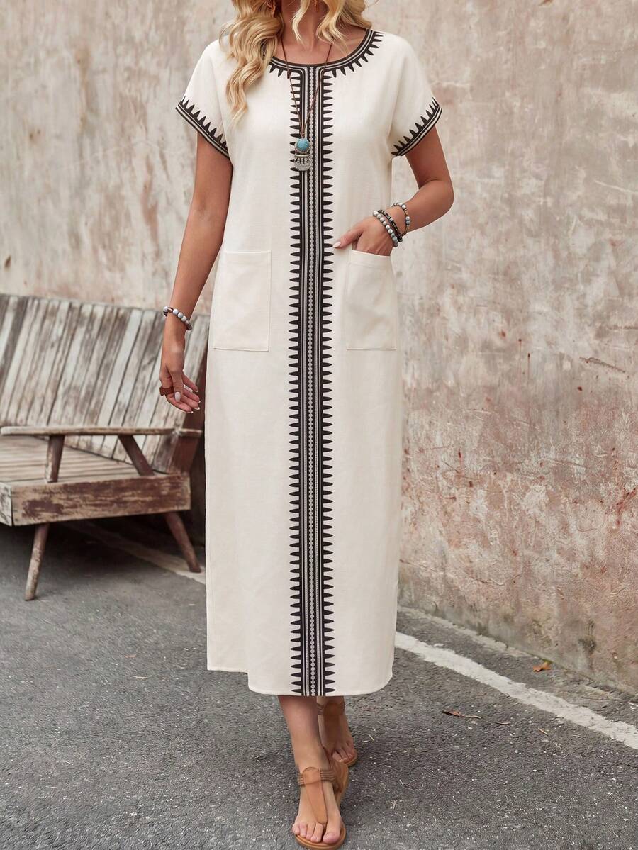 Front view of Color Block Pocket Casual Party Dress for Women – Perfect Summer Outfits & Vacation Wear for women dress styling