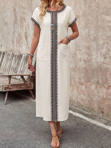 Front view of Color Block Pocket Casual Party Dress for Women – Perfect Summer Outfits & Vacation Wear for women dress styling