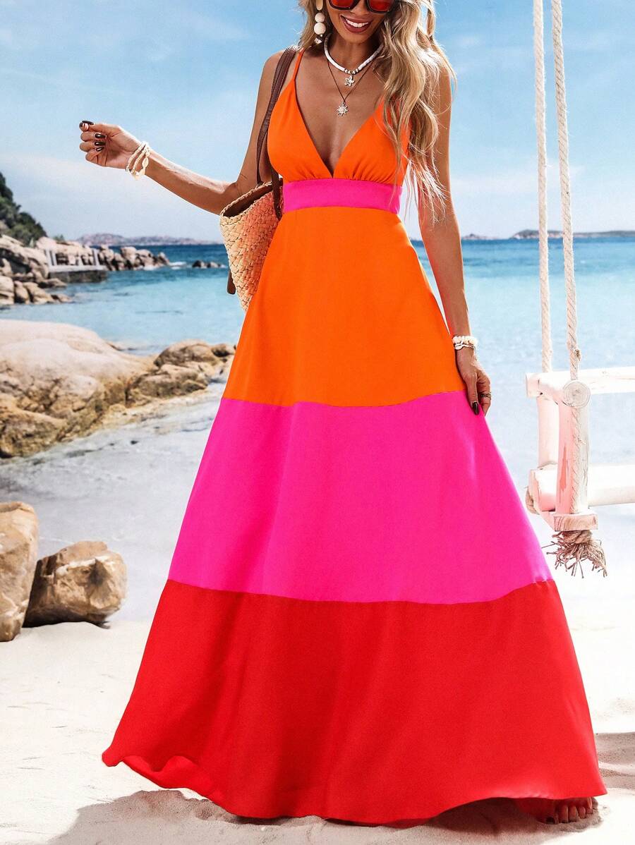 Exude Sun-Drenched Sophistication in Our Color Block V-Neck Long Dress!

Experience the breathtaking fusion of bohemian heritage and sharp, modern architectural tailoring. This stunning color-block ensemble is meticulously designed for the woman who values a high-fashion, "quiet luxury" approach to seasonal dressing—the ultimate centerpiece for prestigious garden retreats, exclusive coastal soirées, and high-authority spring outings.

Iconic Color Block Artistry: Featuring a masterfully curated, high-defini