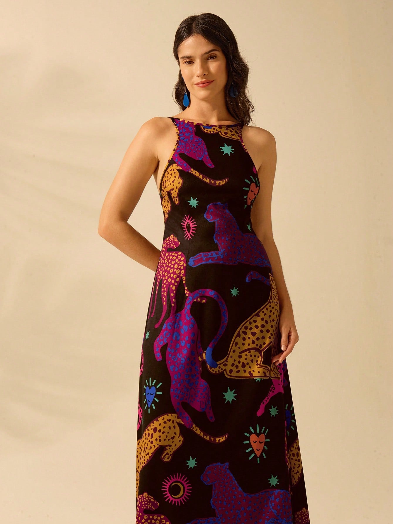 Get ready to stand out in the crowd with our Colorful Boho Tropical Animal Print Sleeveless Dress! Perfect for Summer Vacations, this dress boasts a unique and playful print that will add a fun touch to your wardrobe. Let your adventurous side shine through with this must-have dress.