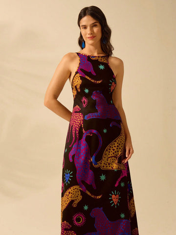 Get ready to stand out in the crowd with our Colorful Boho Tropical Animal Print Sleeveless Dress! Perfect for Summer Vacations, this dress boasts a unique and playful print that will add a fun touch to your wardrobe. Let your adventurous side shine through with this must-have dress.