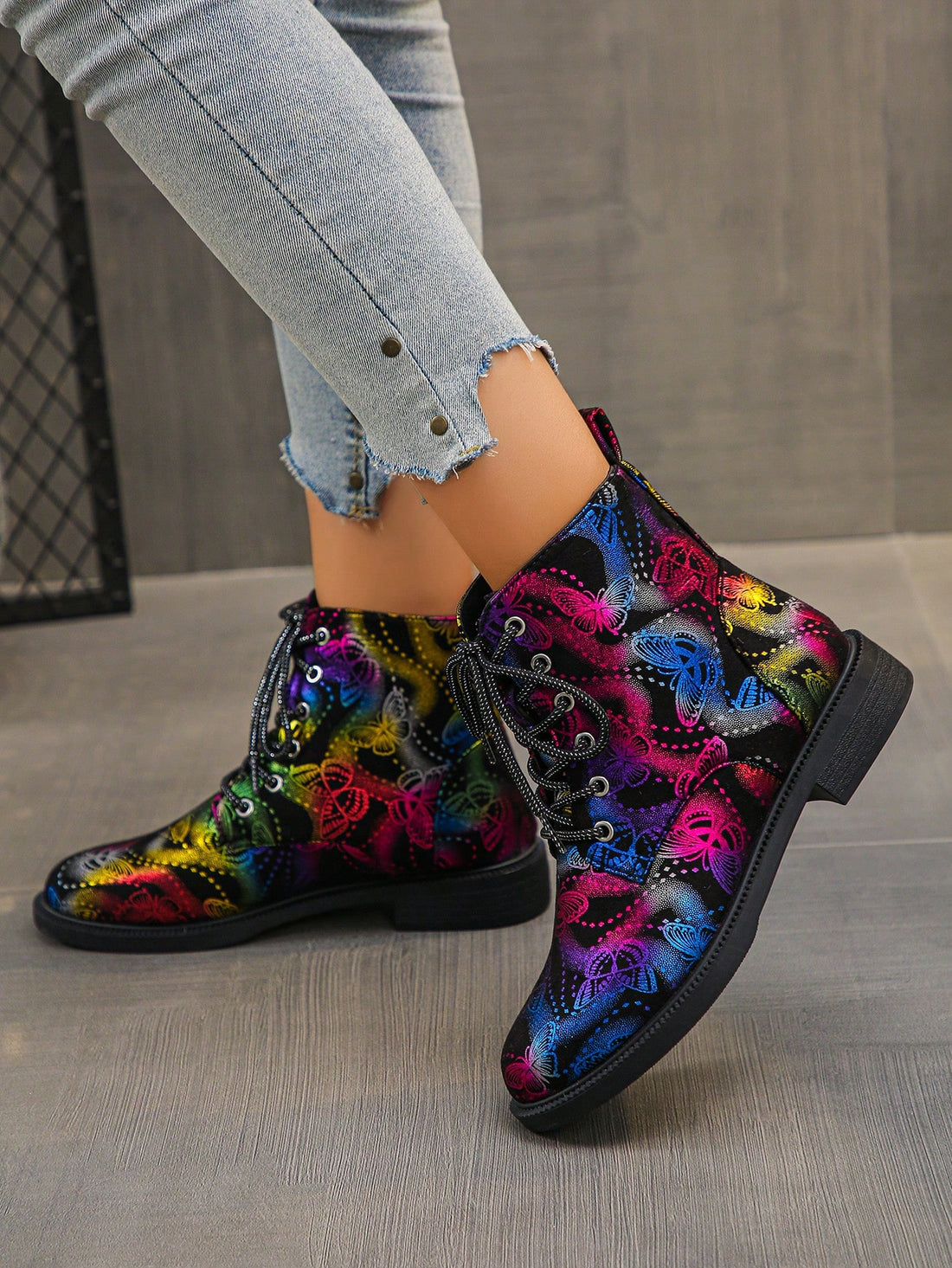 Step into autumn and winter with wings on your feet! These eye-catching asymmetrical ankle boots feature vibrant butterfly embellishments that transform everyday walks into fashion moments. The playful design pairs perfectly with jeans, dresses, or leggings, while the comfortable ankle-height cut keeps you cozy through chilly seasons. Whether you're heading to brunch or running errands, these boots add a whimsical touch that celebrates your bold, colorful spirit. Stand out from the crowd with footwear that'