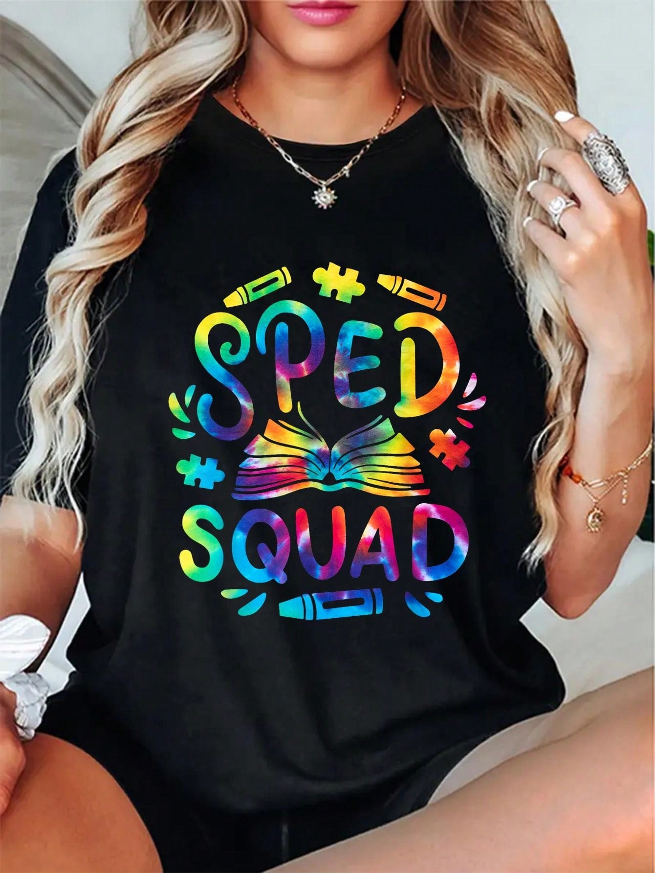 This tie-dye t-shirt is made for the colorful commitment of special education champions. Show off your unique style while promoting awareness and inclusion. A playful choice for any SPED teacher with a sense of humor! (Please note, this shirt is not just for teachers - anyone can show their support for special education!)