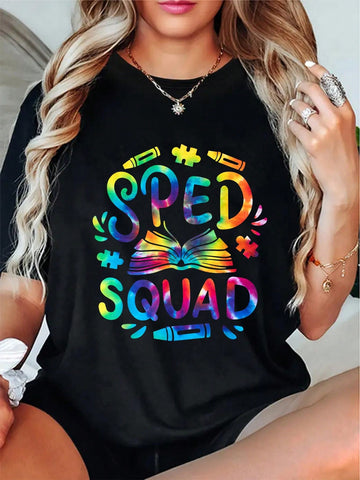 This tie-dye t-shirt is made for the colorful commitment of special education champions. Show off your unique style while promoting awareness and inclusion. A playful choice for any SPED teacher with a sense of humor! (Please note, this shirt is not just for teachers - anyone can show their support for special education!)