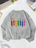 The Colorful Crayon Print Sweatshirt is the perfect casual wear for Teachers' Day. Show off your artistic side with the vibrant and fun crayon print, while staying comfortable and stylish. Made from high-quality materials, this sweatshirt is perfect for any teacher looking for a unique and playful addition to their wardrobe.