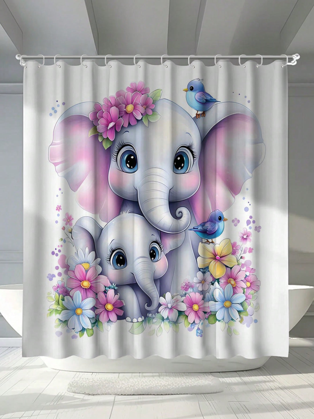 Shower in style with our colorful floral elephant shower curtain! Not only is it waterproof and mildew-resistant, but it also adds a touch of fun to your bathroom. Comes with hooks for easy installation. Elevate your shower experience today!