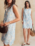 Express yourself with this colorful floral lace dress. With a flattering A-line silhouette and an open front design, this dress exudes a French retro style. Sleeveless and chic, it's perfect for the fashion-forward woman. (Be the envy of the crowd and turn heads in this playful, unique dress!)