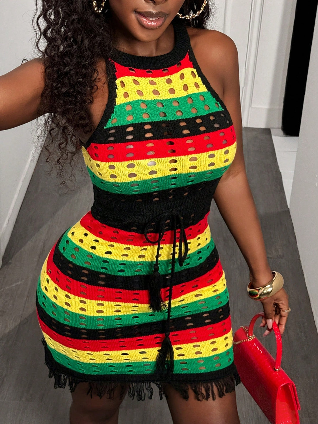 Get ready for a playful vacation in our Colorful Hollow Out Backless Tie Side Knit Dress for Women. This lightweight essential boasts bright colors, a flirty open back, and tie sides for a perfect fit. Pack it for your next getaway and add some fun to your wardrobe.