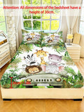 Transform bedtime into a wild adventure with this vibrant jungle animal themed sheet set designed for kids. Featuring bold, colorful animal prints that spark imagination, these sheets bring the excitement of the savanna right into the bedroom. Crafted from 100% polyester with a 200TC fabric density, this set offers breathable comfort perfect for all seasons. The anti-slip design keeps sheets securely in place throughout the night, preventing bunching and ensuring uninterrupted sleep. 
