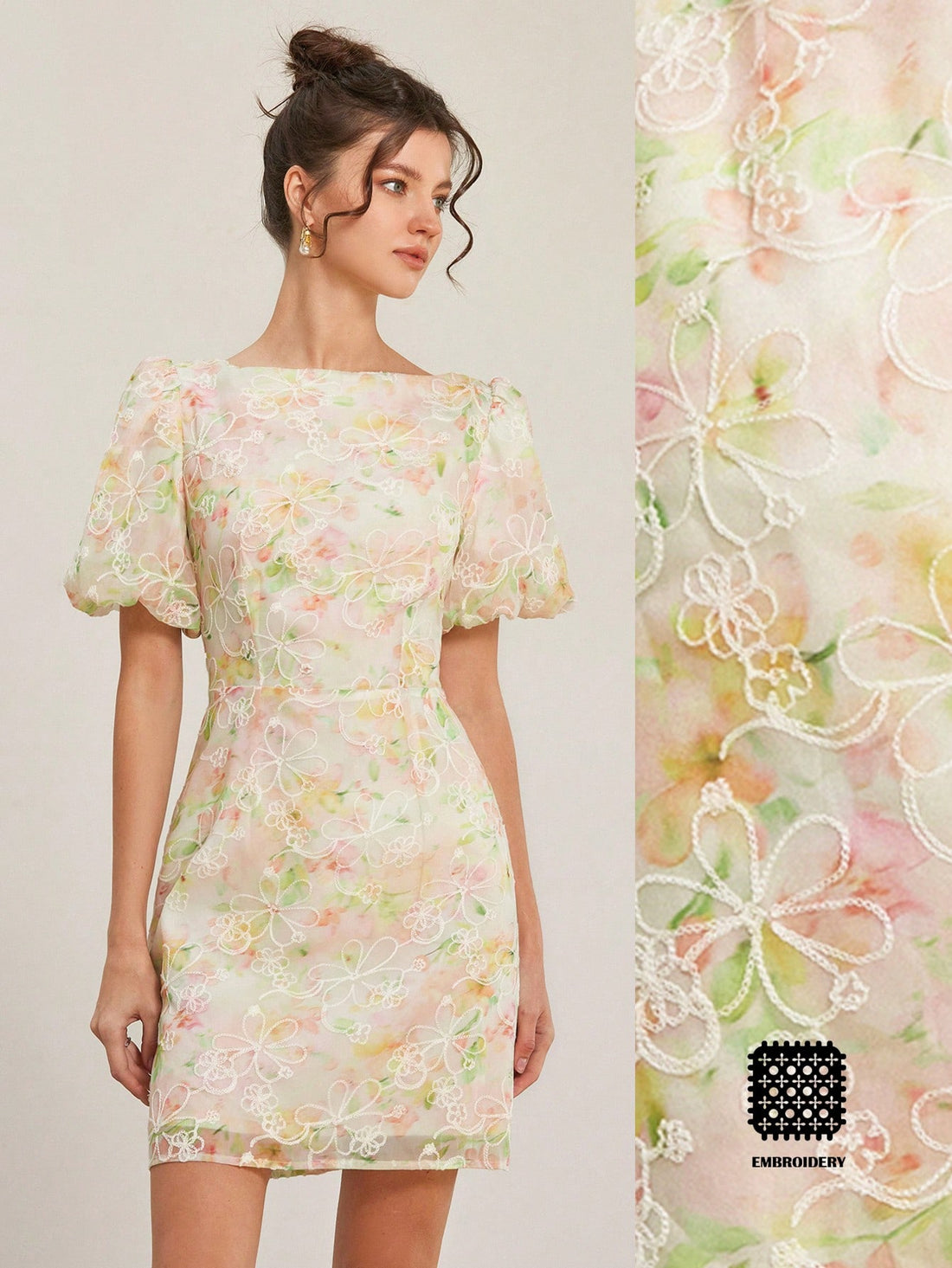 Add a pop of color to your wardrobe with our Colorful Tie-Dye dress! This bodycon mini dress features unique jacquard floral patterns and playful puff sleeves. Perfect for any vintage romantic or wedding season event. (Time to tie-dye for!)
