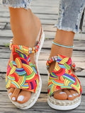 Add a splash of color to your summer wardrobe with our Colorful Woven Platform Wedge Sandals. These stylish sandals not only offer a fun and unique design, but also provide comfort and support with their platform wedge. Elevate your style while remaining comfortable all season long.