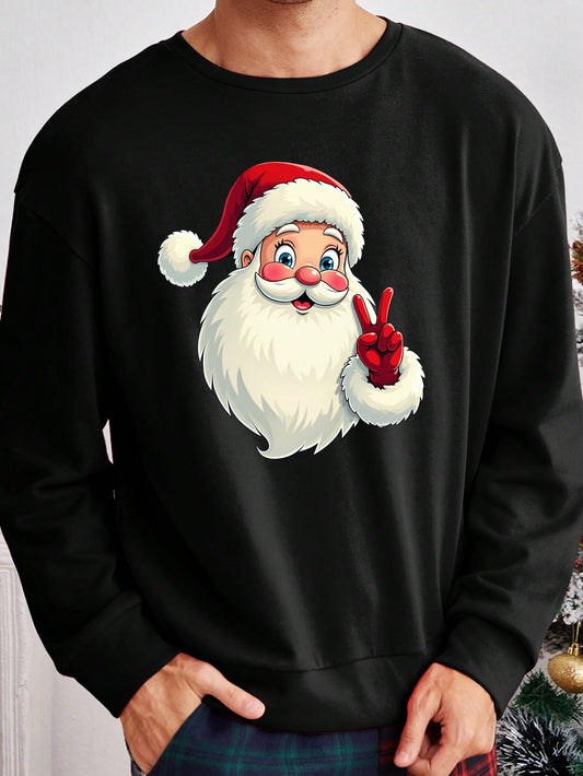 Experience the perfect blend of comfort and style with our Santa Claus Print Black Sweatshirt. The drop shoulder design adds a touch of uniqueness while the cozy crew neck guarantees all-day comfort. Stay trendy this holiday season with this must-have piece.