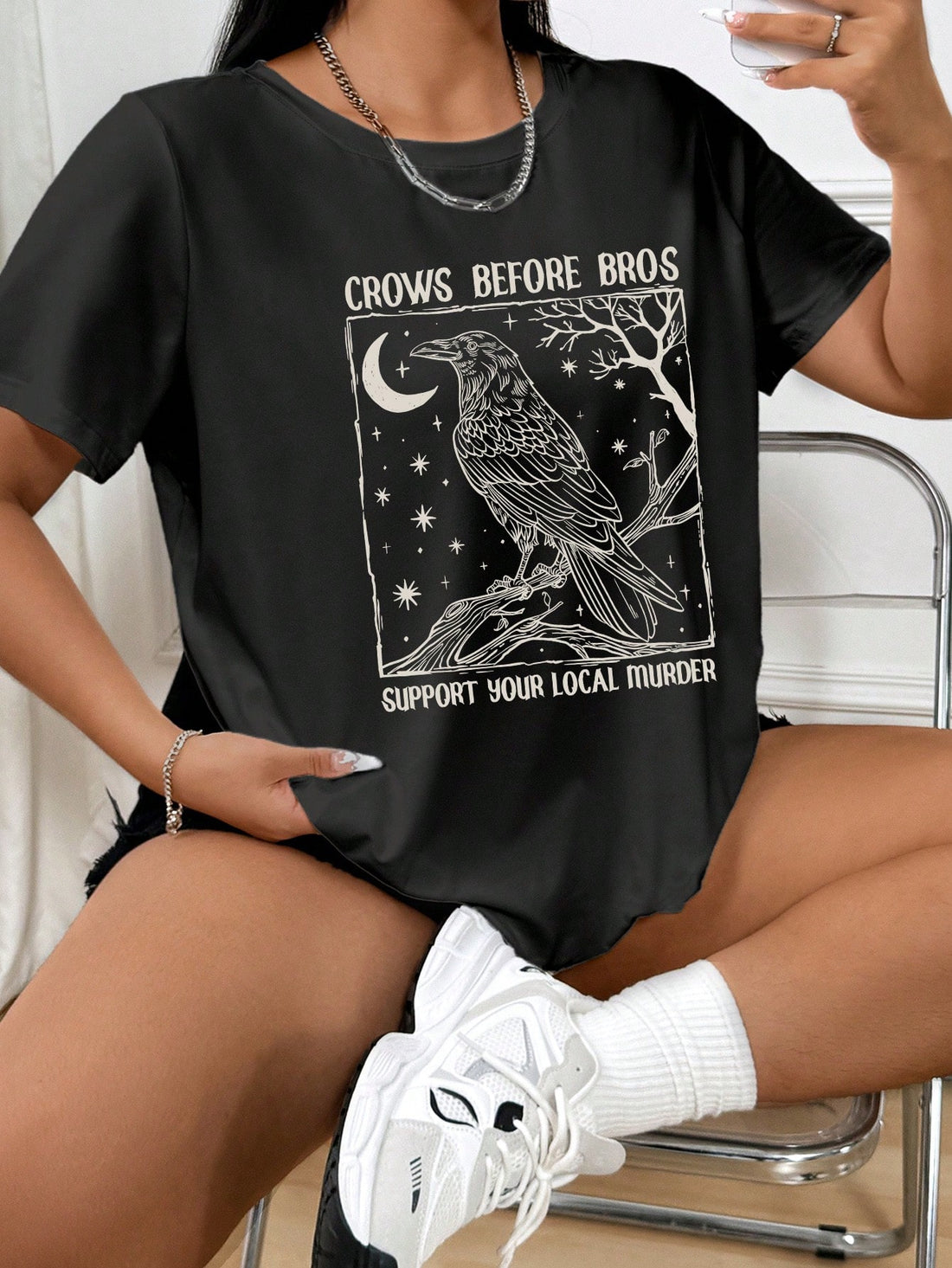 Fly high with this Cosmic Vibes tee, featuring a cool bird and moon design with a playful slogan! With a relaxed fit, this plus size tee is perfect for adding some fun to your wardrobe. Go beyond the ordinary with cosmic vibes!