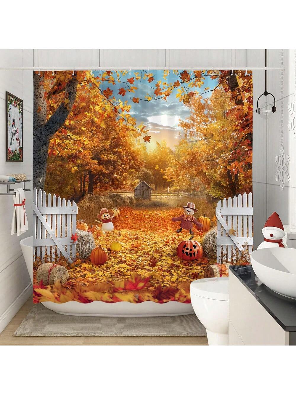 Add some country charm to your bathroom with this farm-themed shower curtain! With its delightful design of maple leaves and sunflowers, it will surely brighten up your daily routine. Transform your shower into a peaceful oasis with this unique and playful addition. Fun and functional, it's perfect for a quirky touch.