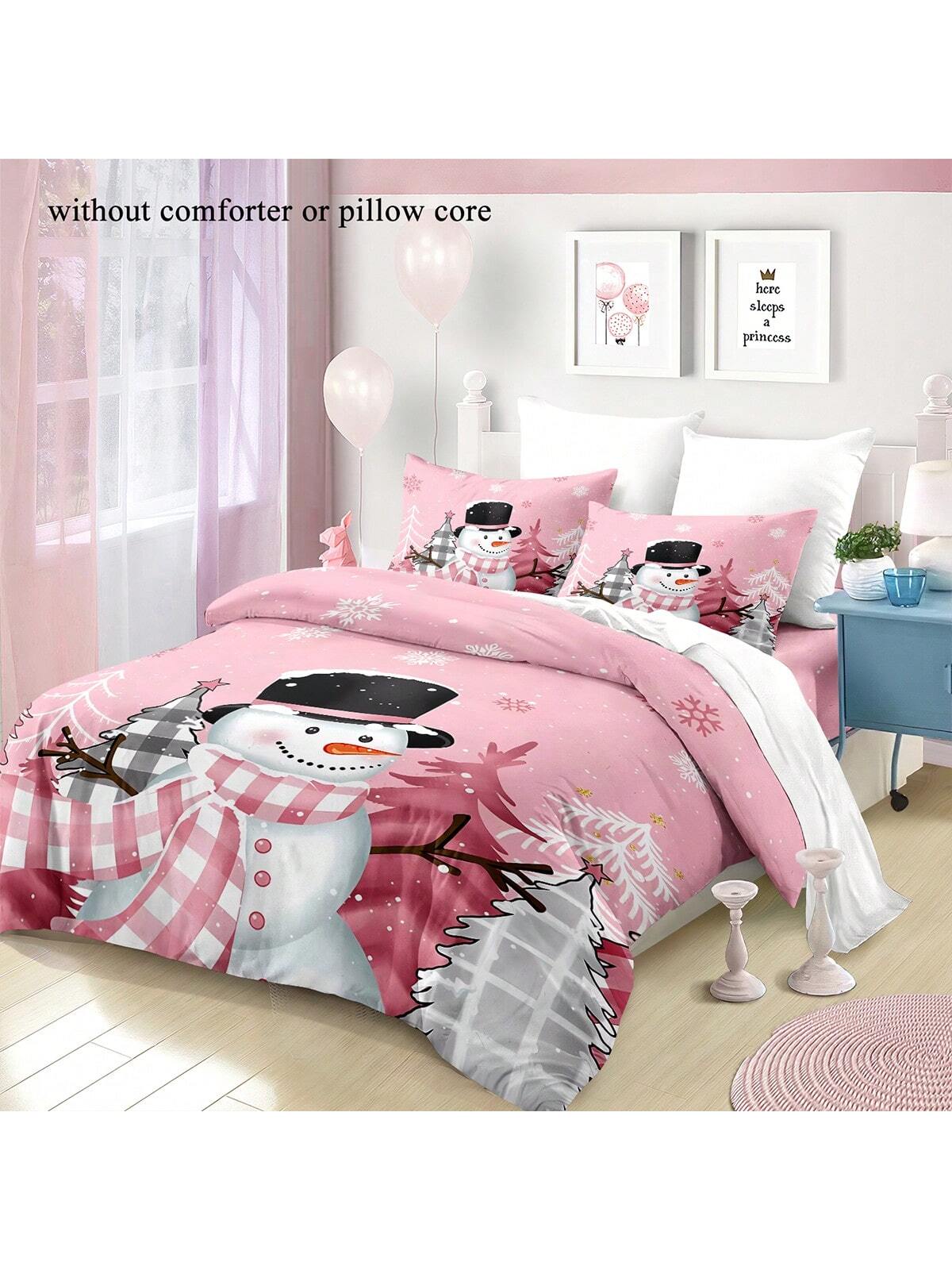 Transform your bedroom into a charming winter wonderland with our Cozy 3-Piece Pink Snowman Duvet Cover Set. The soft and cozy fabric features a cute cartoon digital print of snowmen, adding a touch of whimsy to your room. This set will keep you warm and cozy while adding a festive touch to your space.