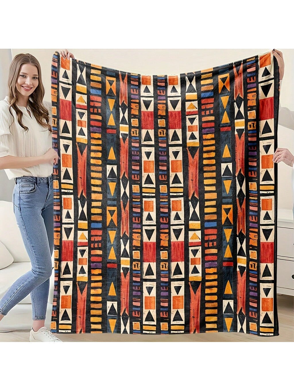 Wrap yourself in a burst of color and comfort with our Cozy All-Season Geometric Triangle Throw Blanket. Crafted from soft fleece, this playful design brightens any space while keeping you snug all year round. Perfect for movie nights, afternoon naps, or adding a modern twist to your home decor. Let vibrant triangles and cozy vibes make your space unforgettable!