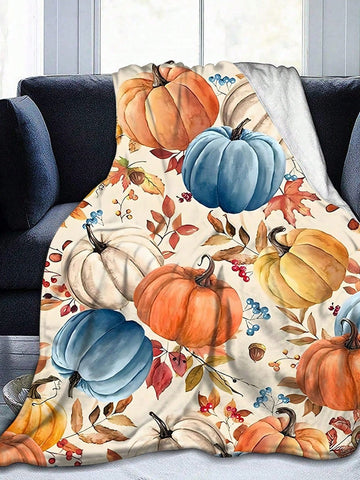 Wrap yourself in cozy autumn vibes all year long with this soft flannel pumpkin throw blanket. Perfect for all seasons, this quirky and playful addition to your home will bring warmth and smiles. Get ready to snuggle up in style!
