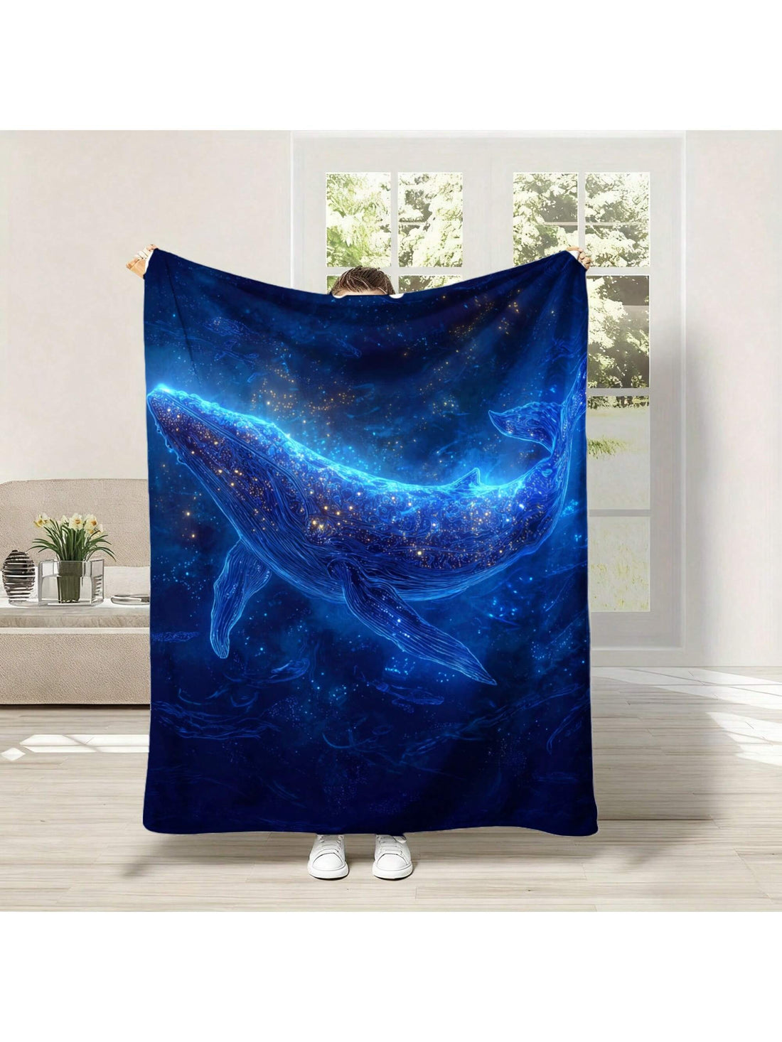 Wrap yourself in cosmic comfort with the Cozy Blue Galaxy Whale Print Fleece Blanket. Featuring a dreamy whale gliding through a starry blue galaxy, this soft fleece throw adds a splash of fun and warmth to your sofa, bedroom, or outdoor adventures. Perfect for stargazing nights or cozying up with your favorite book, it turns everyday moments into a playful escape among the stars.