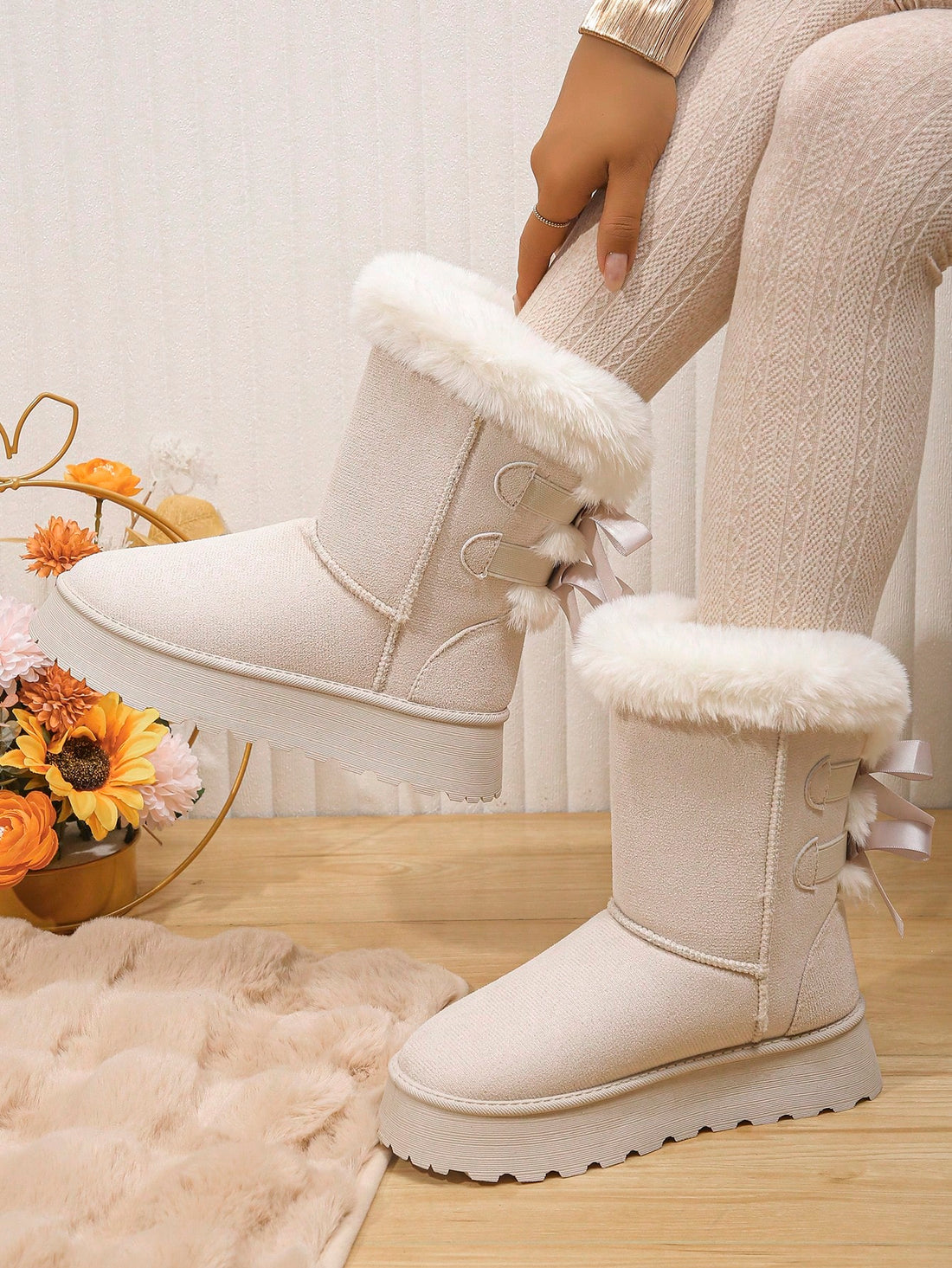 Stay warm and stylish this winter with our Cozy Bowknot Mid-Calf Snow Boots. Featuring a thick sole and fleece lining, these boots provide maximum warmth and comfort. The adorable bowknot adds a touch of charm to any outfit. Perfect for snowy days or chilly evenings, these boots are a must-have for the season.