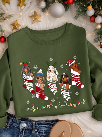 Stay warm and stylish this season with our Cozy Cartoon Dog Print Sweatshirt. Featuring a fleece-lined interior and a trendy crew neck design, this sweatshirt is perfect for autumn and winter. The playful cartoon dog print adds a touch of fun to any outfit. Stay cozy and fashionable with our sweatshirt.
