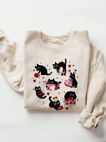 Cozy Cat Mom Valentine's Day Hoodie - Black Heart & Cat Design
