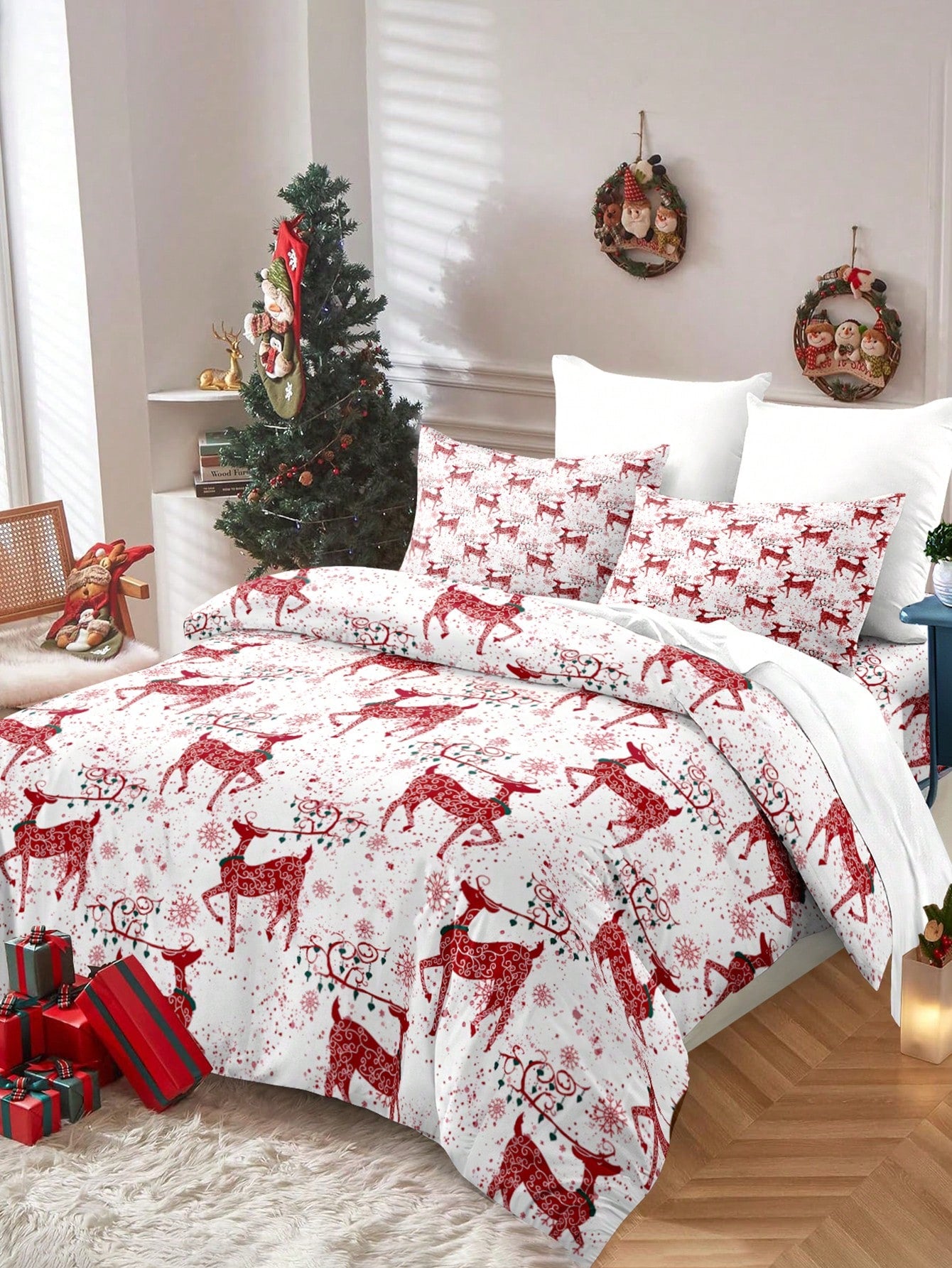 Experience the cozy warmth and festive cheer with our 3-piece bedding set. Featuring a charming reindeer and snowflake print, this set will transform your bedroom into a winter wonderland. Made with soft, high-quality materials, it provides ultimate comfort while adding a touch of holiday spirit to your home.