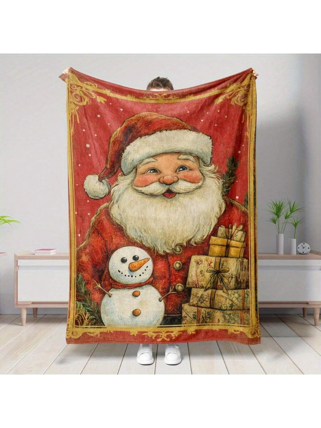 Wrap yourself in holiday cheer with this cozy Christmas throw blanket featuring a jolly Santa Claus and a friendly snowman print. Perfect for adding a vintage touch to your sofa or bed, it brings warmth and festive fun to any room. Snuggle up and let the holiday spirit brighten your home!