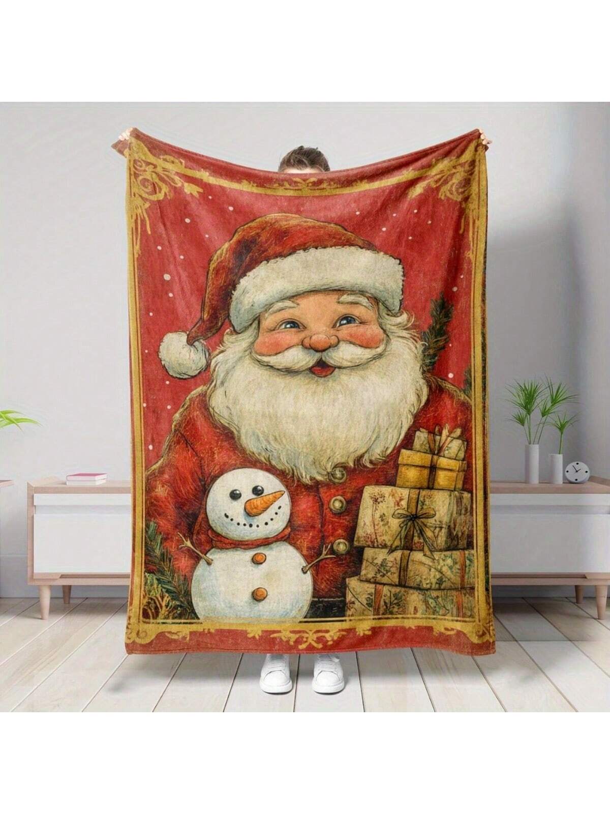 Wrap yourself in holiday cheer with this cozy Christmas throw blanket featuring a jolly Santa Claus and a friendly snowman print. Perfect for adding a vintage touch to your sofa or bed, it brings warmth and festive fun to any room. Snuggle up and let the holiday spirit brighten your home!