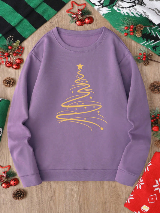 Get into the holiday spirit with our Cozy Christmas Vibes sweatshirt. Made for women, this long sleeve purple sweatshirt features a festive tree print that will add a touch of cheer to your wardrobe. Stay warm and stylish this season with this cozy and festive sweatshirt.