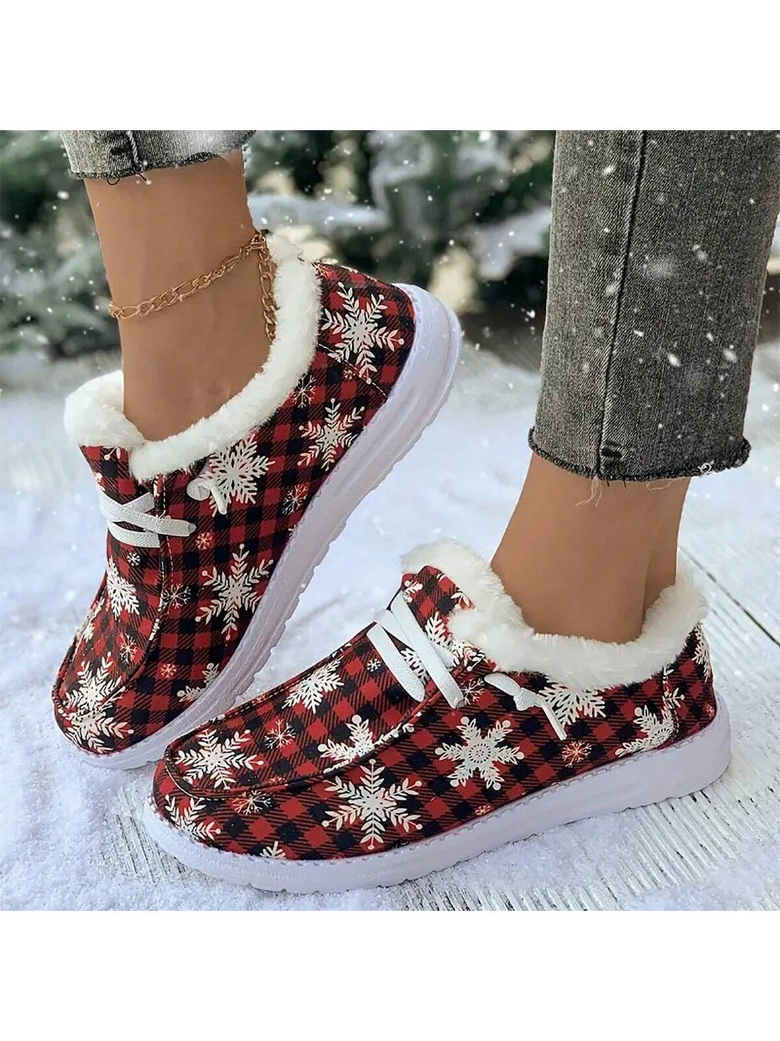 Winter is here, but stay warm and stylish with Cozy Comfort ankle boots. These fashionable boots feature soft fleece and snowflake designs, providing ultimate comfort and a touch of winter wonder. Dominate the cold while looking chic.