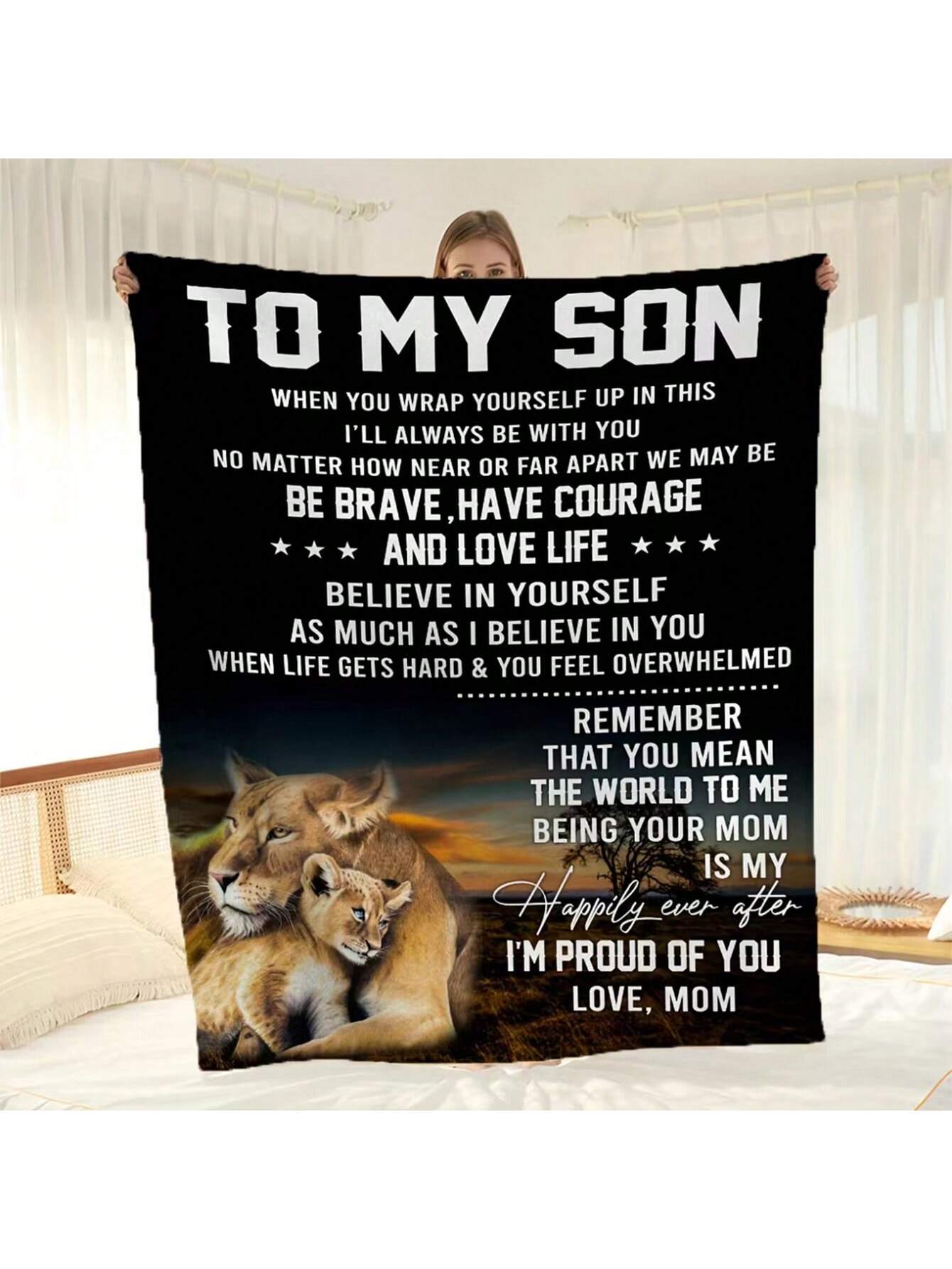 Snuggle up with Cozy Comfort: the ultimate plush birthday blanket for your son. Give the gift of warmth and love, straight from mom. Perfect for cuddles, movie nights, and creating new memories together. Show your love with this perfect gift.