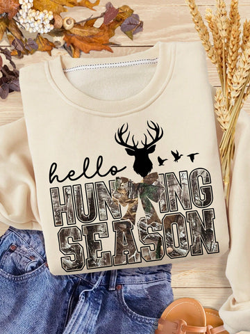 Stay comfortable and stylish this season with our Cozy Graphic Crew Neck Sweatshirt for women. Featuring a unique 'Hunting Season' design, this sweatshirt offers a soft and cozy feel for all-day wear. Perfect for any outdoor enthusiast, stay warm while looking great.