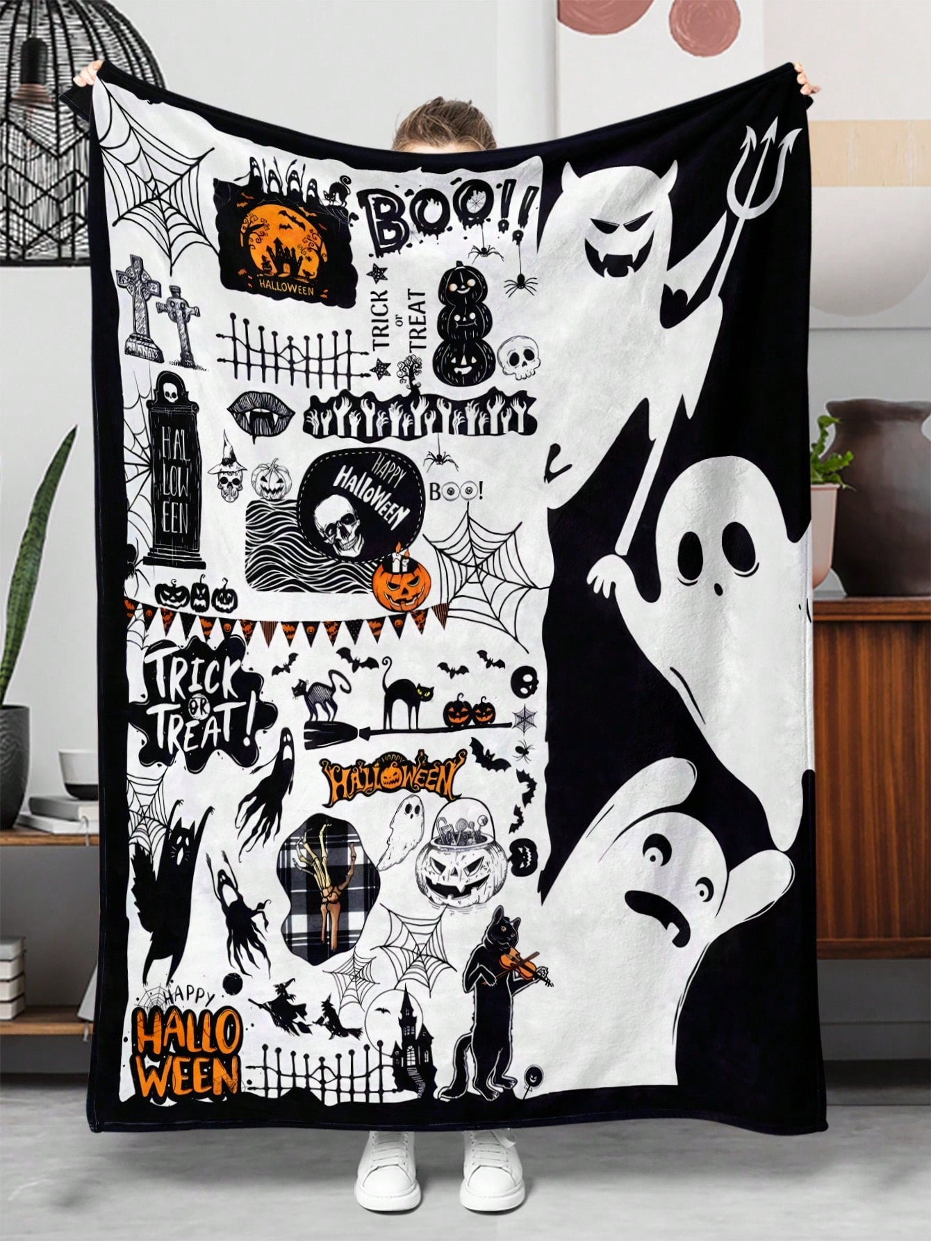 This Cozy Halloween Gift Blanket is the perfect addition to your home or office. Made with soft, high-quality materials, it is perfect for keeping warm and comfortable while watching TV, reading a book, or working on your computer. Its versatility makes it great for outdoor adventures too.